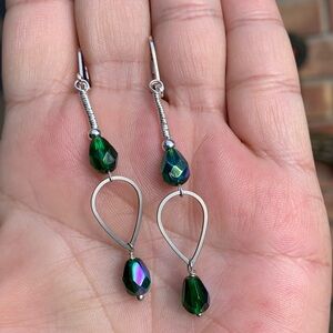 ⭐️2/$10 Emerald AB Crystal Teardrops Handcrafted Wire Wrapped Silver Earrings